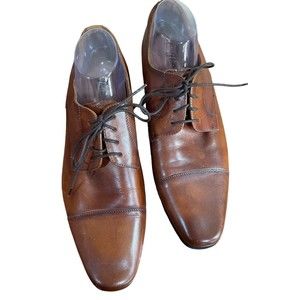 Florsheim‎ Postino Mens 11.5 Cap Toe Oxford Dress Shoes Cognac Tan Leather Lace